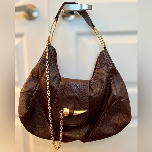 Botkier Brown Leather Shoulder Bag with Gold Accents - Picture 1 of 7